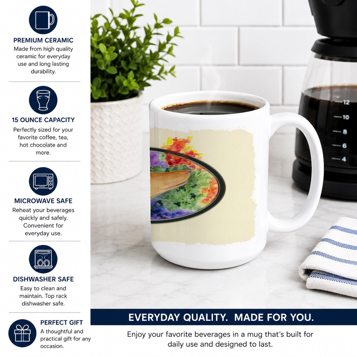 Pharaoh Hound Ceramic Coffee Mug 15 oz Decorative Large C Handle Mug Cup for Tea, Cocoa Hot Chocolate
