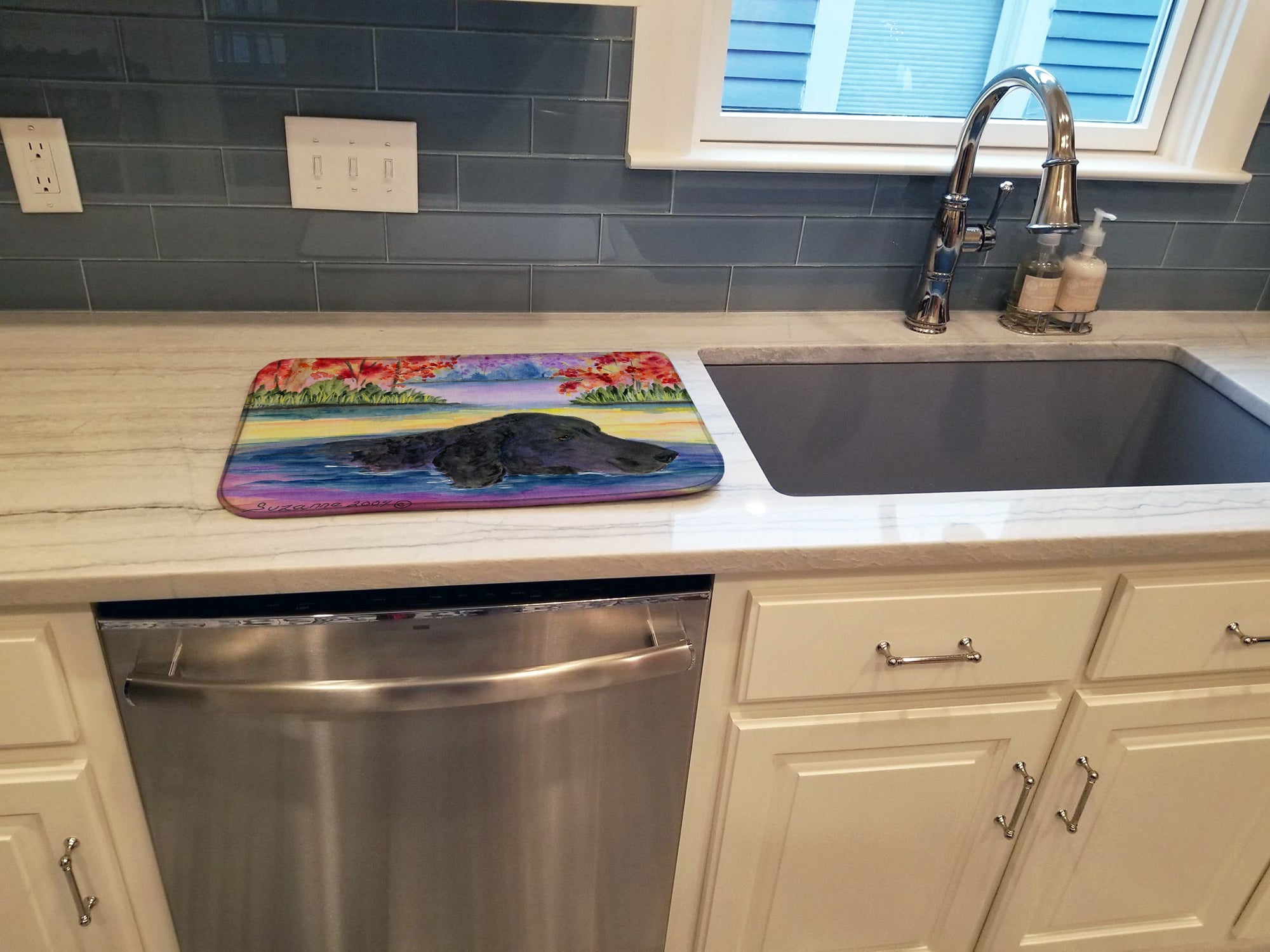 Curly Coated Retriever Dish Drying Mat Absorbent Dish Drying Mat Pad for Kitchen Counter Dish Drainer Mat for Countertop, 14 x 21", Multicolor