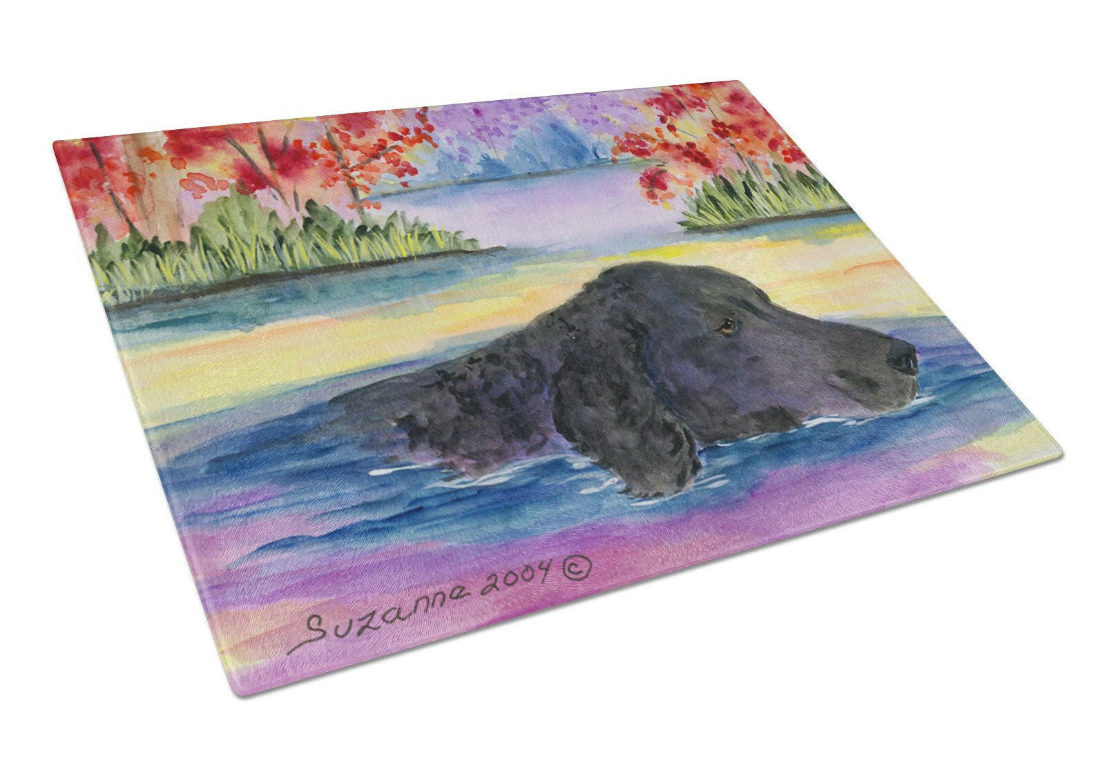 Curly Coated Retriever Cutting Board Tempered Glass Kitchen Cutting Surface, Heat Resistant Chopping, Non-Slip Feet, Food Prep & Serving