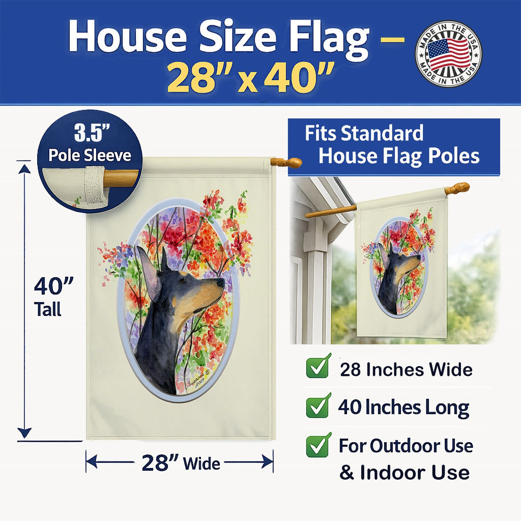 Doberman House Flag 28x40 Porch Sleeve Pole Decorative Outside Yard Banner Artwork Wall Hanging, Polyester