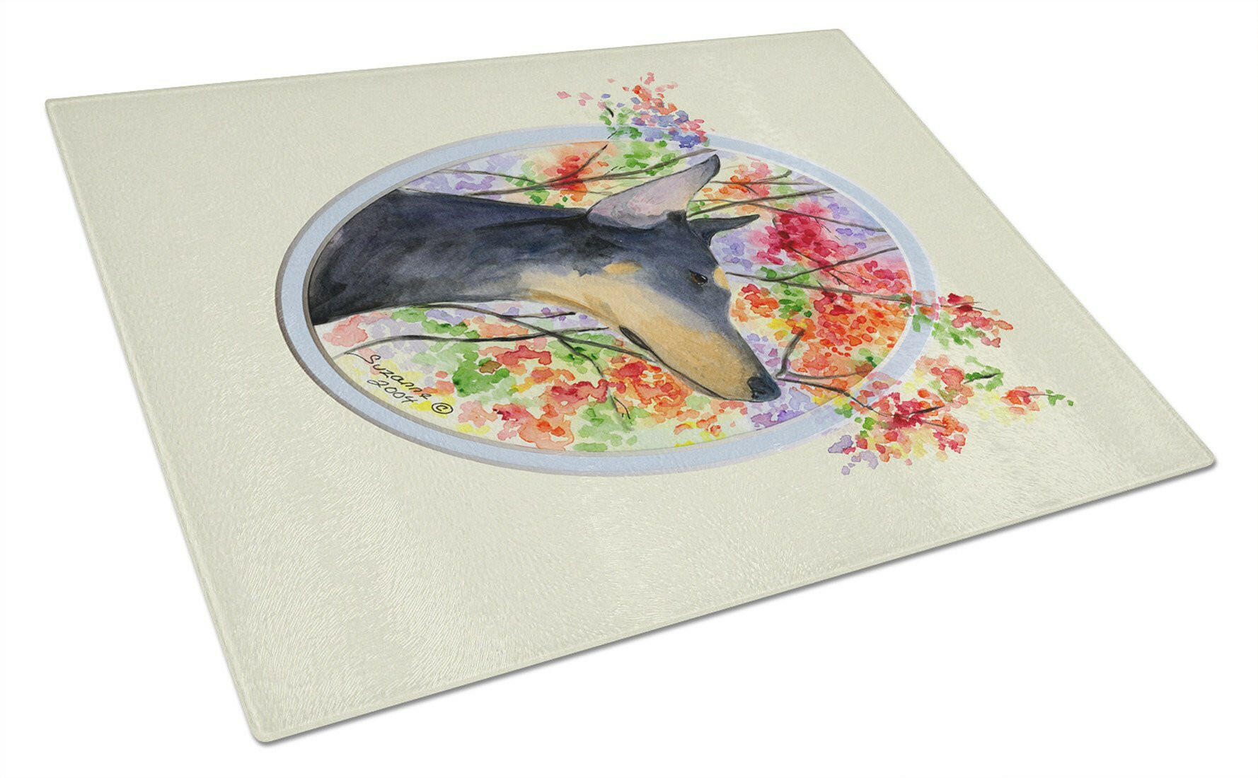 Doberman Cutting Board Tempered Glass Kitchen Cutting Surface, Heat Resistant Chopping, Non-Slip Feet, Food Prep & Serving