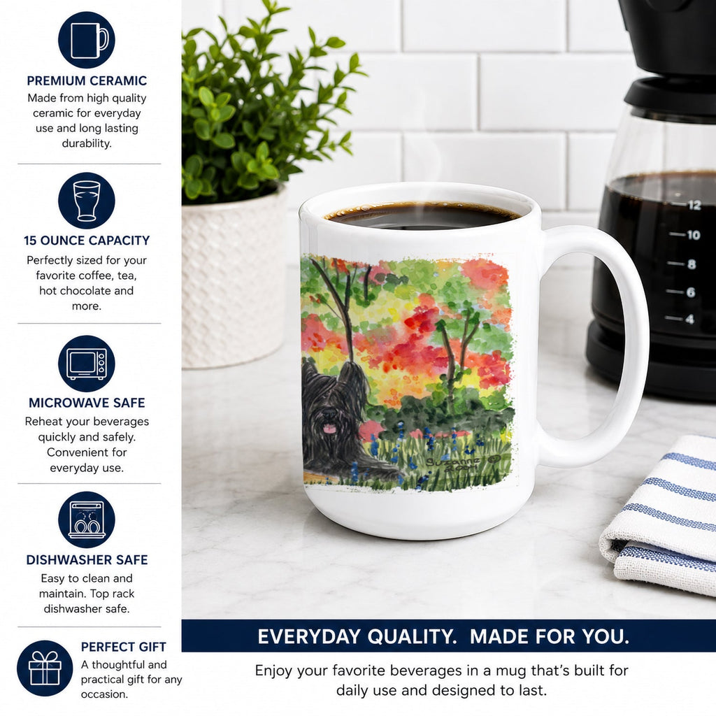 Briard Ceramic Coffee Mug 15 oz Decorative Large C Handle Mug Cup for Tea, Cocoa Hot Chocolate