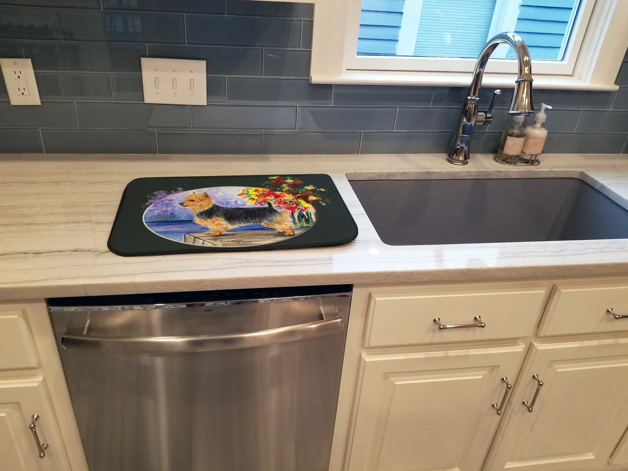 Australian Terrier Dish Drying Mat Absorbent Dish Drying Mat Pad for Kitchen Counter Dish Drainer Mat for Countertop, 14 x 21", Multicolor