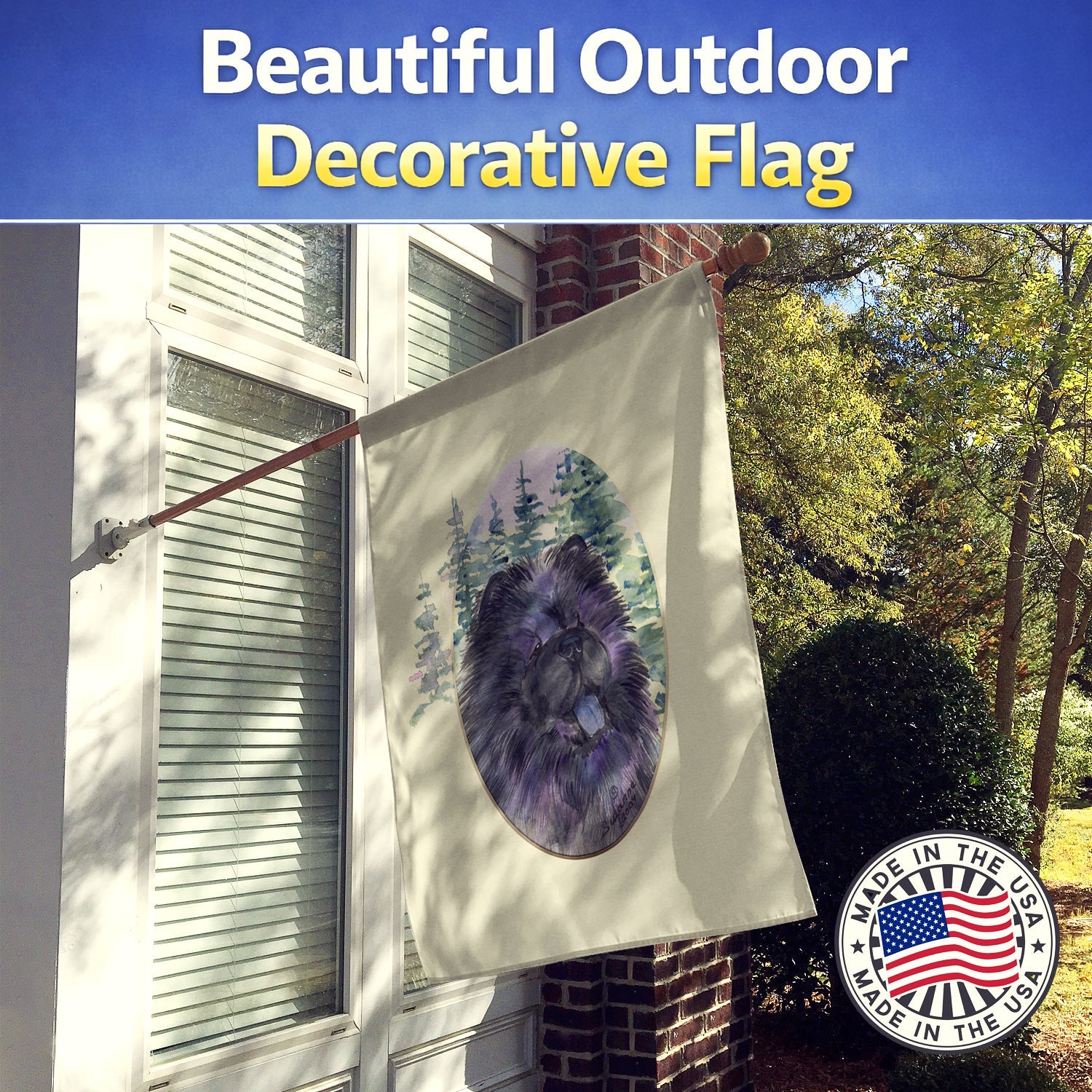 Chow Chow House Flag 28x40 Porch Sleeve Pole Decorative Outside Yard Banner Artwork Wall Hanging, Polyester