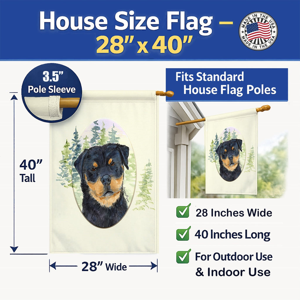 Rottweiler House Flag 28x40 Porch Sleeve Pole Decorative Outside Yard Banner Artwork Wall Hanging, Polyester