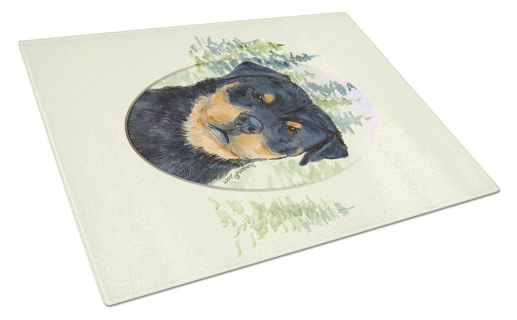Rottweiler Cutting Board Tempered Glass Kitchen Cutting Surface, Heat Resistant Chopping, Non-Slip Feet, Food Prep & Serving