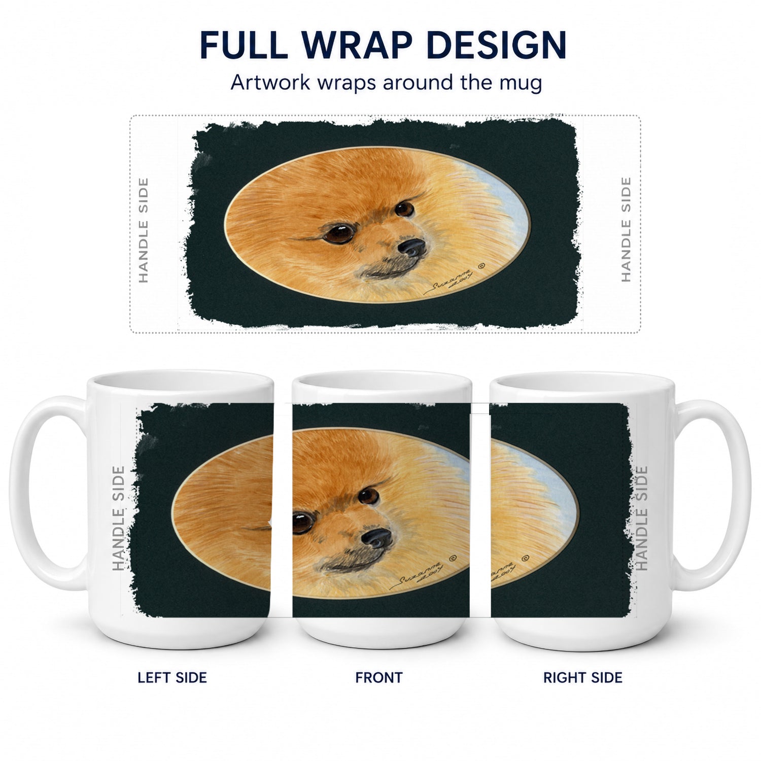 Pomeranian Ceramic Coffee Mug 15 oz Decorative Large C Handle Mug Cup for Tea, Cocoa Hot Chocolate