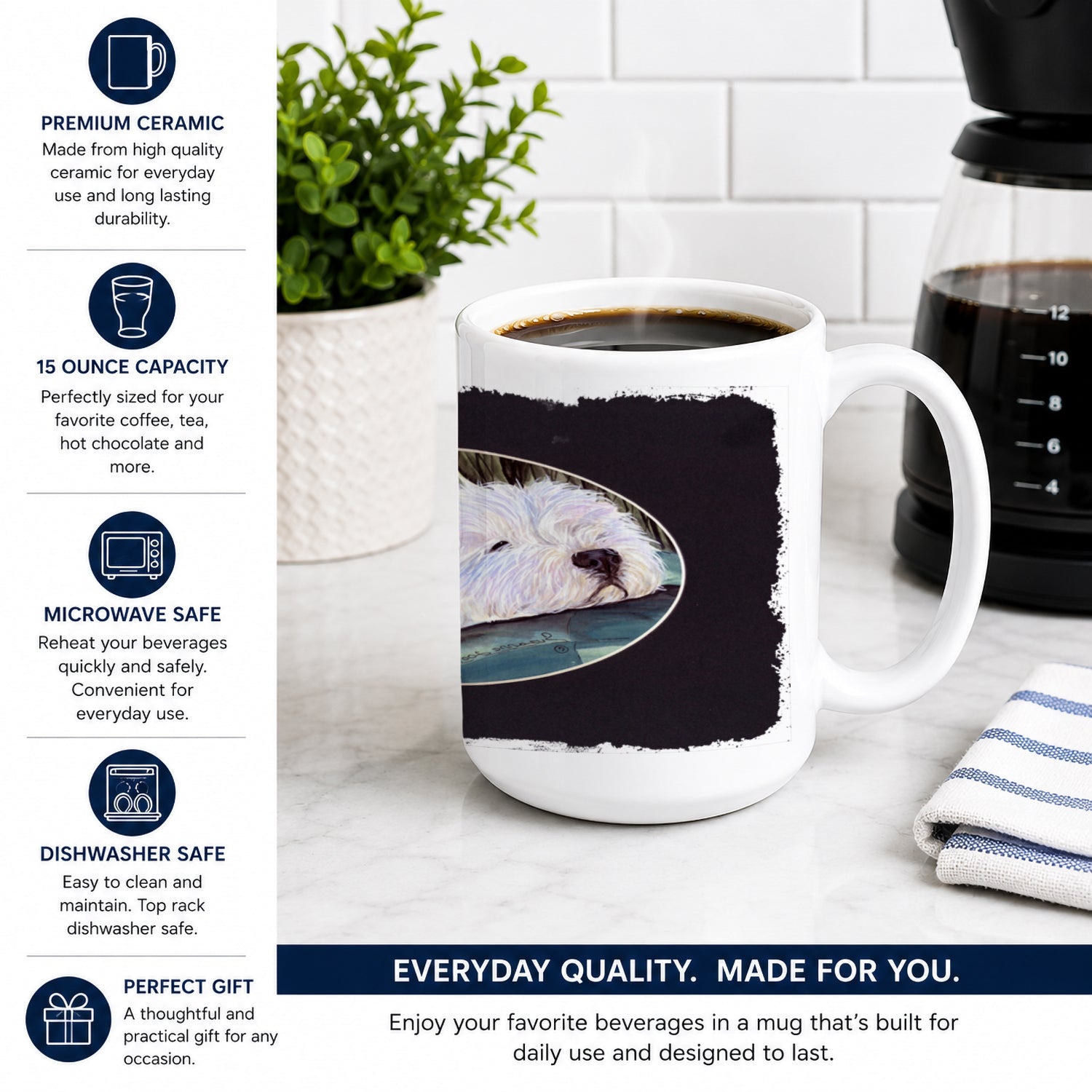 Westie Ceramic Coffee Mug 15 oz Decorative Large C Handle Mug Cup for Tea, Cocoa Hot Chocolate