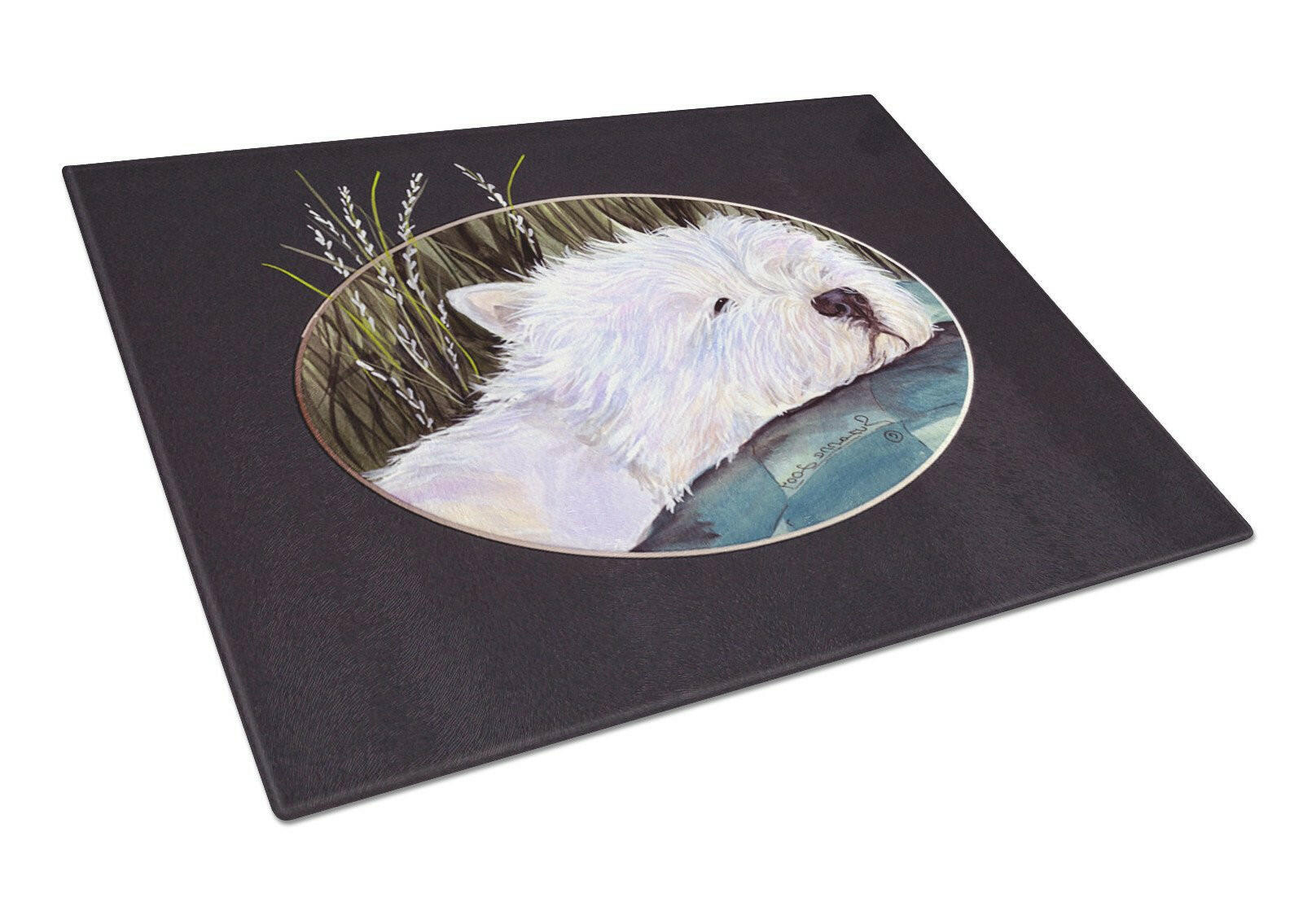 Westie Cutting Board Tempered Glass Kitchen Cutting Surface, Heat Resistant Chopping, Non-Slip Feet, Food Prep & Serving