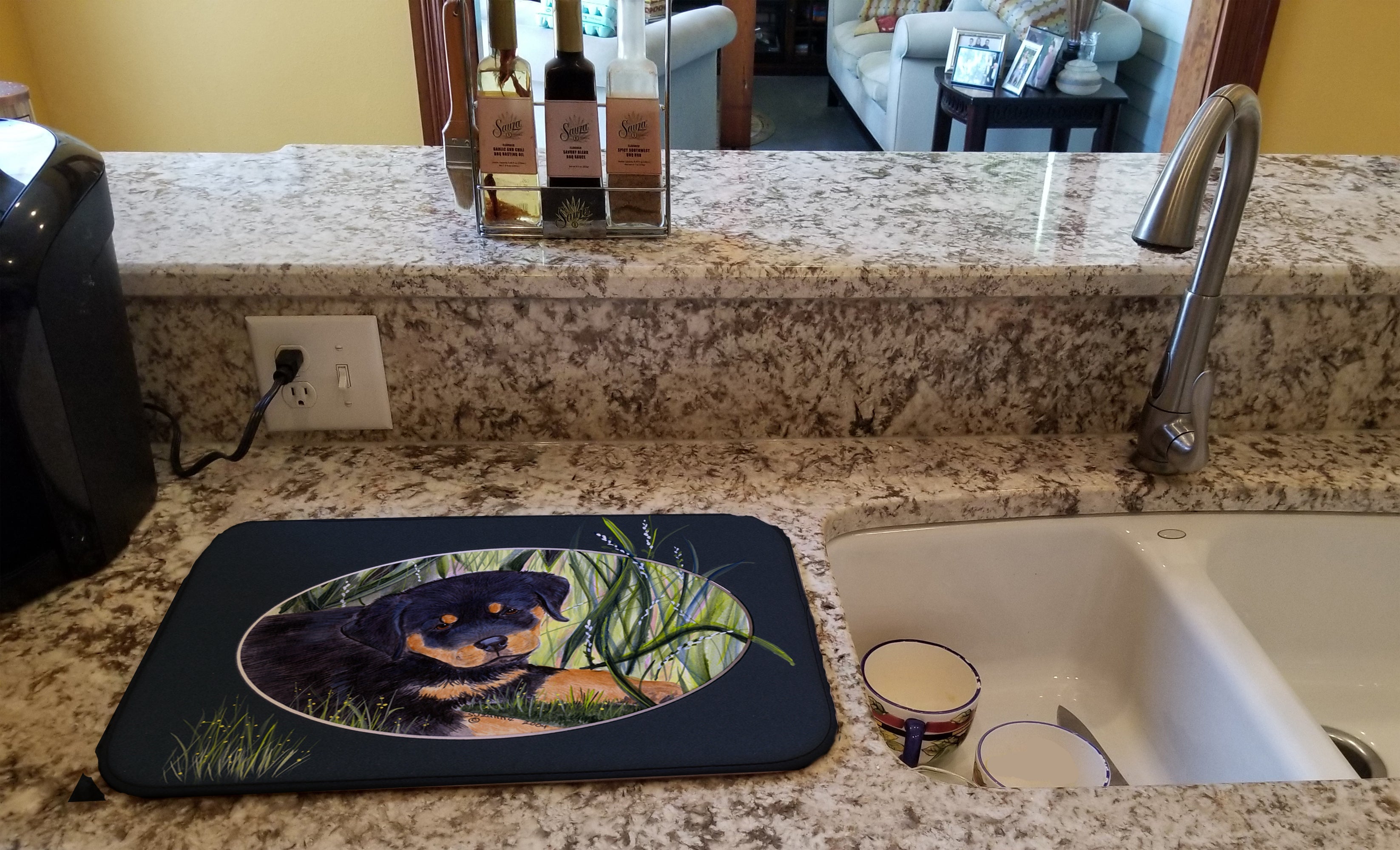 Rottweiler Dish Drying Mat Absorbent Dish Drying Mat Pad for Kitchen Counter Dish Drainer Mat for Countertop, 14 x 21", Multicolor