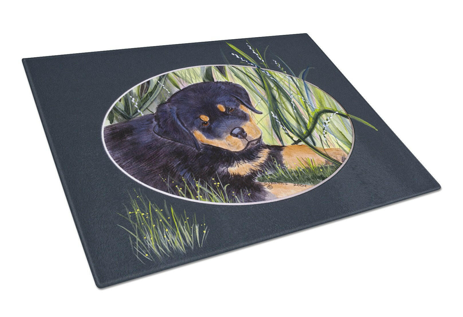 Rottweiler Cutting Board Tempered Glass Kitchen Cutting Surface, Heat Resistant Chopping, Non-Slip Feet, Food Prep & Serving