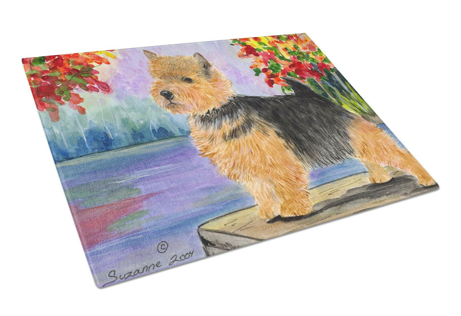 Norwich Terrier Cutting Board Tempered Glass Kitchen Cutting Surface, Heat Resistant Chopping, Non-Slip Feet, Food Prep & Serving