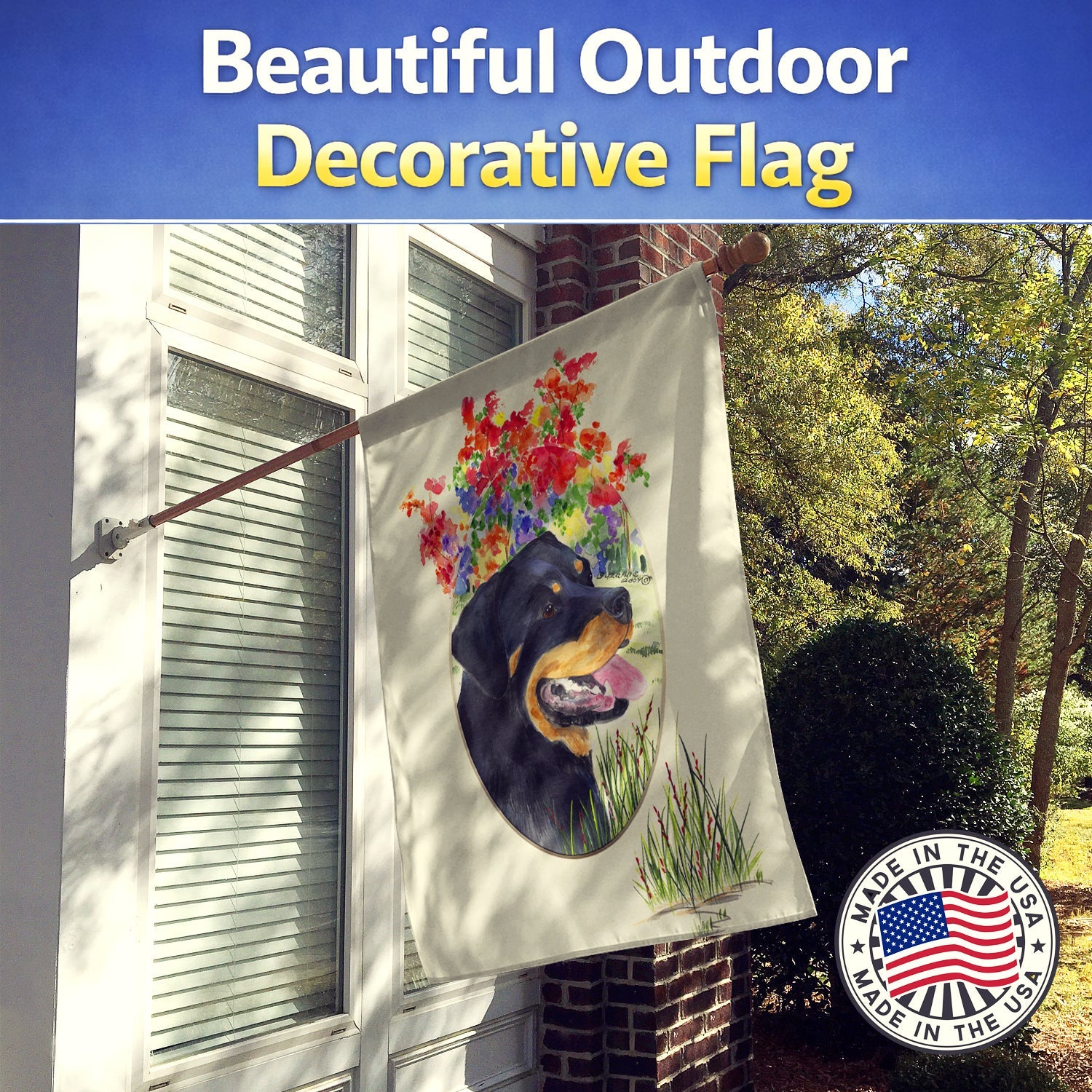 Rottweiler House Flag 28x40 Porch Sleeve Pole Decorative Outside Yard Banner Artwork Wall Hanging, Polyester