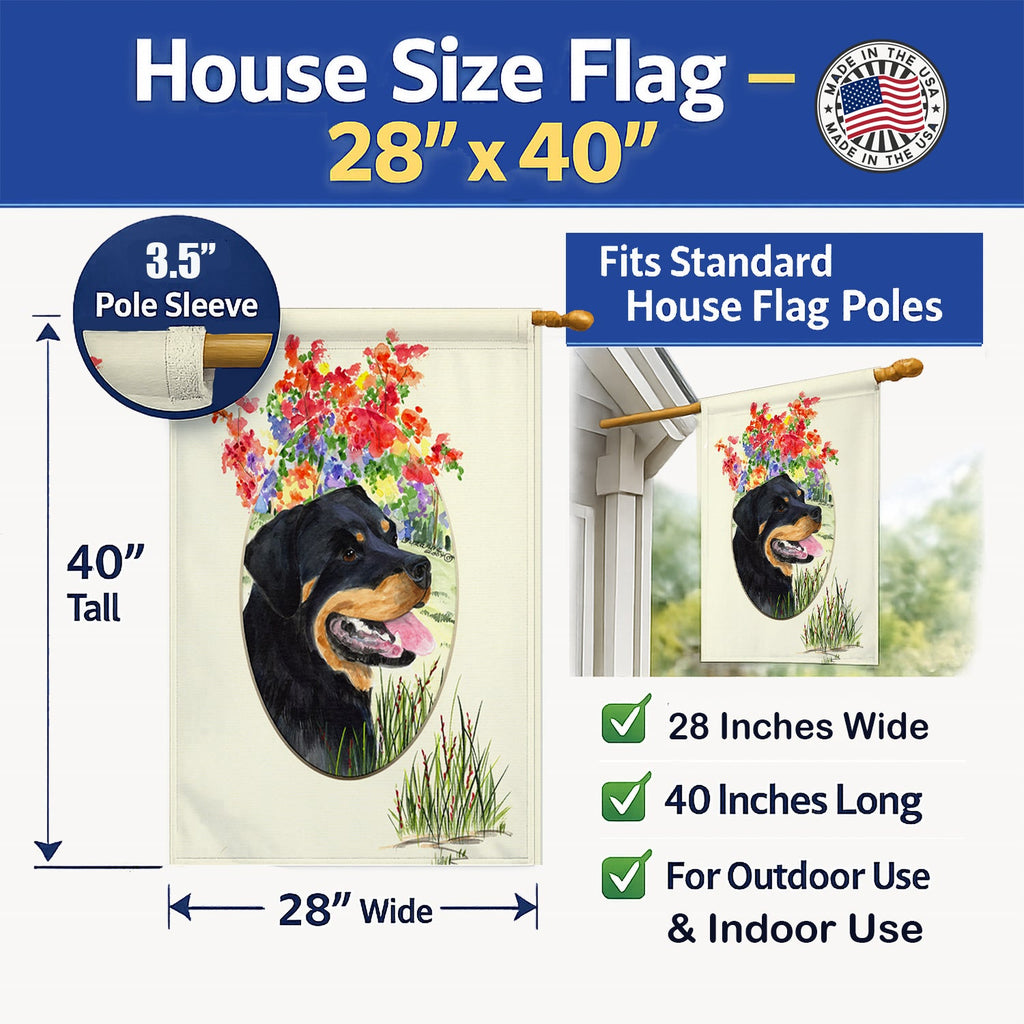 Rottweiler House Flag 28x40 Porch Sleeve Pole Decorative Outside Yard Banner Artwork Wall Hanging, Polyester
