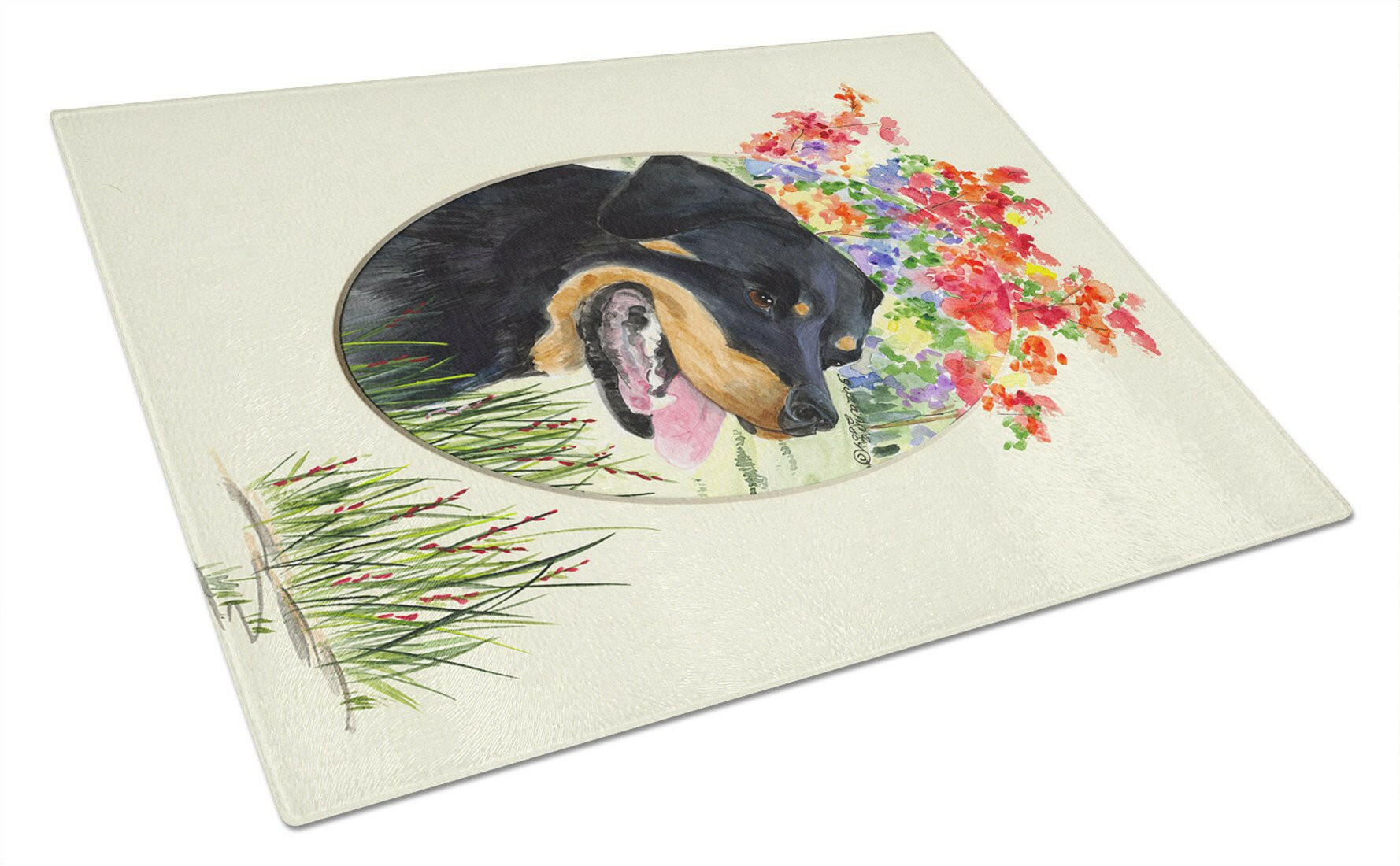 Rottweiler Cutting Board Tempered Glass Kitchen Cutting Surface, Heat Resistant Chopping, Non-Slip Feet, Food Prep & Serving