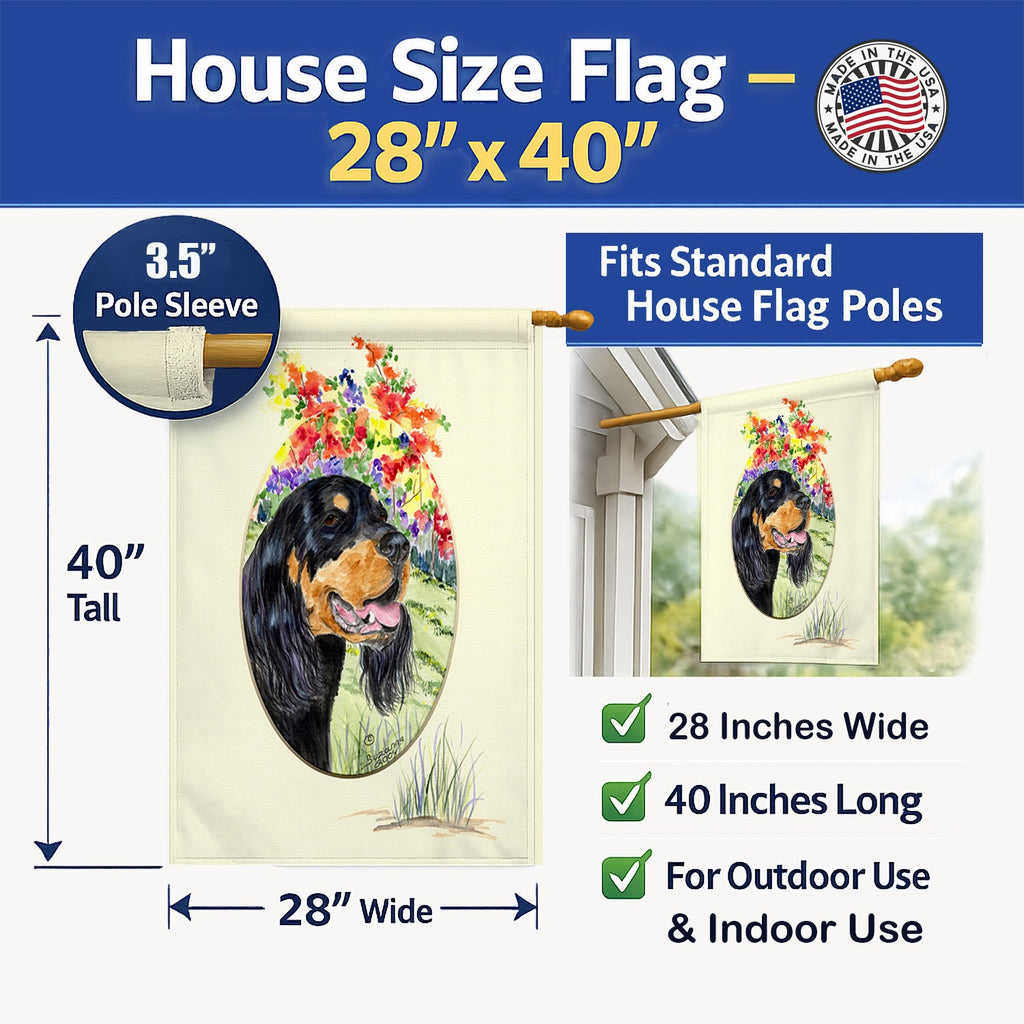 Gordon Setter House Flag 28x40 Porch Sleeve Pole Decorative Outside Yard Banner Artwork Wall Hanging, Polyester