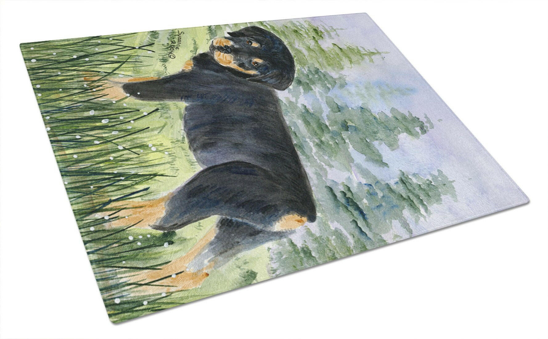 Rottweiler Cutting Board Tempered Glass Kitchen Cutting Surface, Heat Resistant Chopping, Non-Slip Feet, Food Prep & Serving