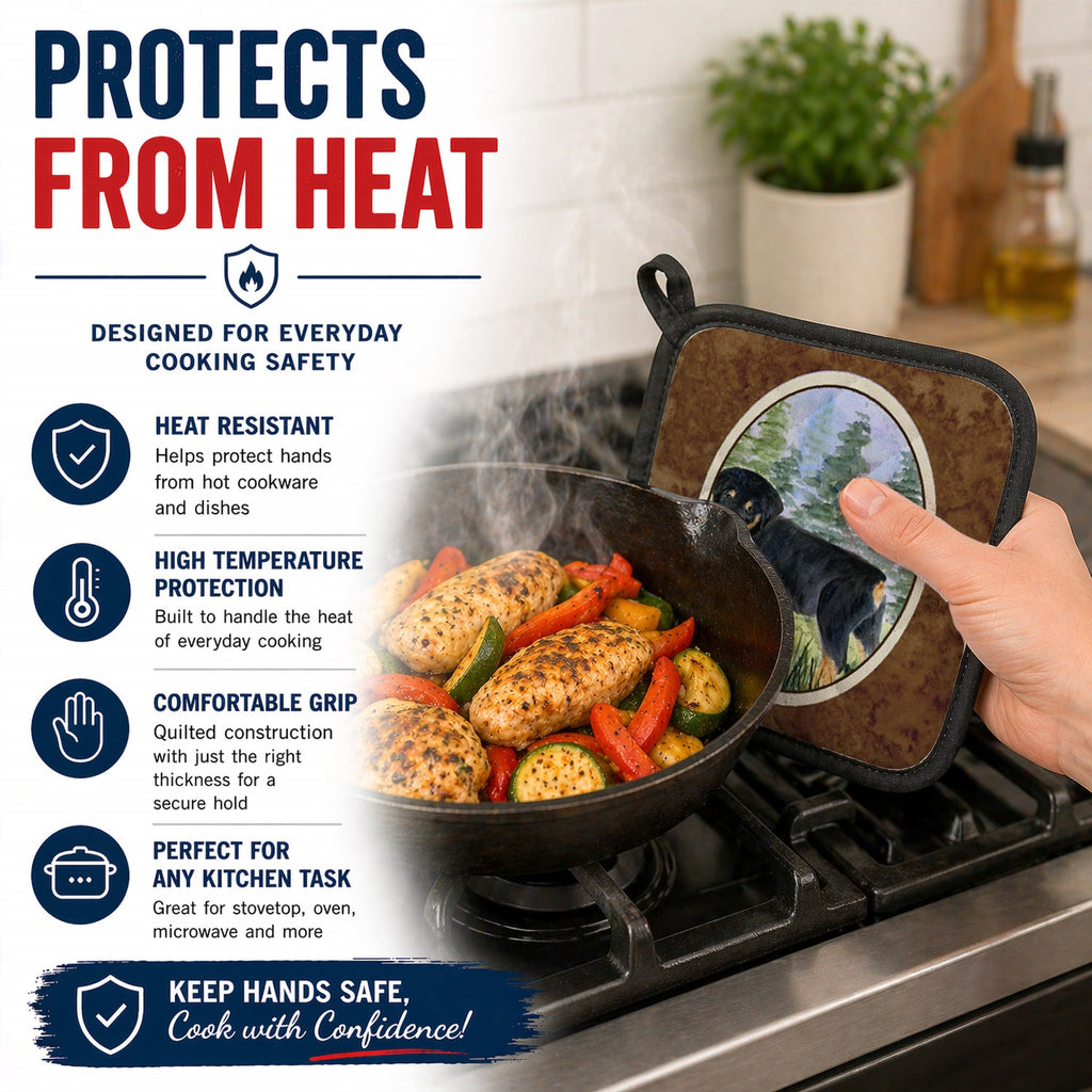 Rottweiler Pot Holder Set of 2 Heat Resistant Quilted Hot Pads 7.5 x 7.5 Inch, Insulated Kitchen Trivets for Cooking & Baking