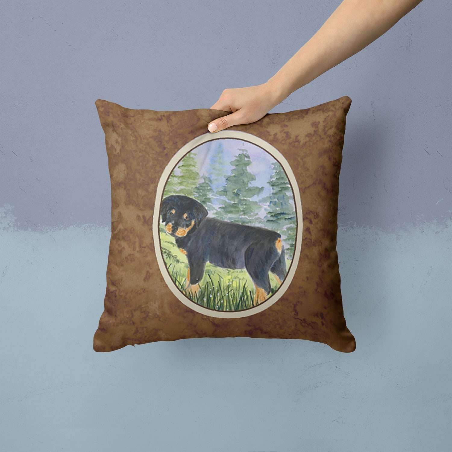 Rottweiler Decorative Throw Pillow 14x14 Indoor Outdoor Accent Cushion, Fabric Cover with Insert for Sofa, Bed, Porch & Living Room