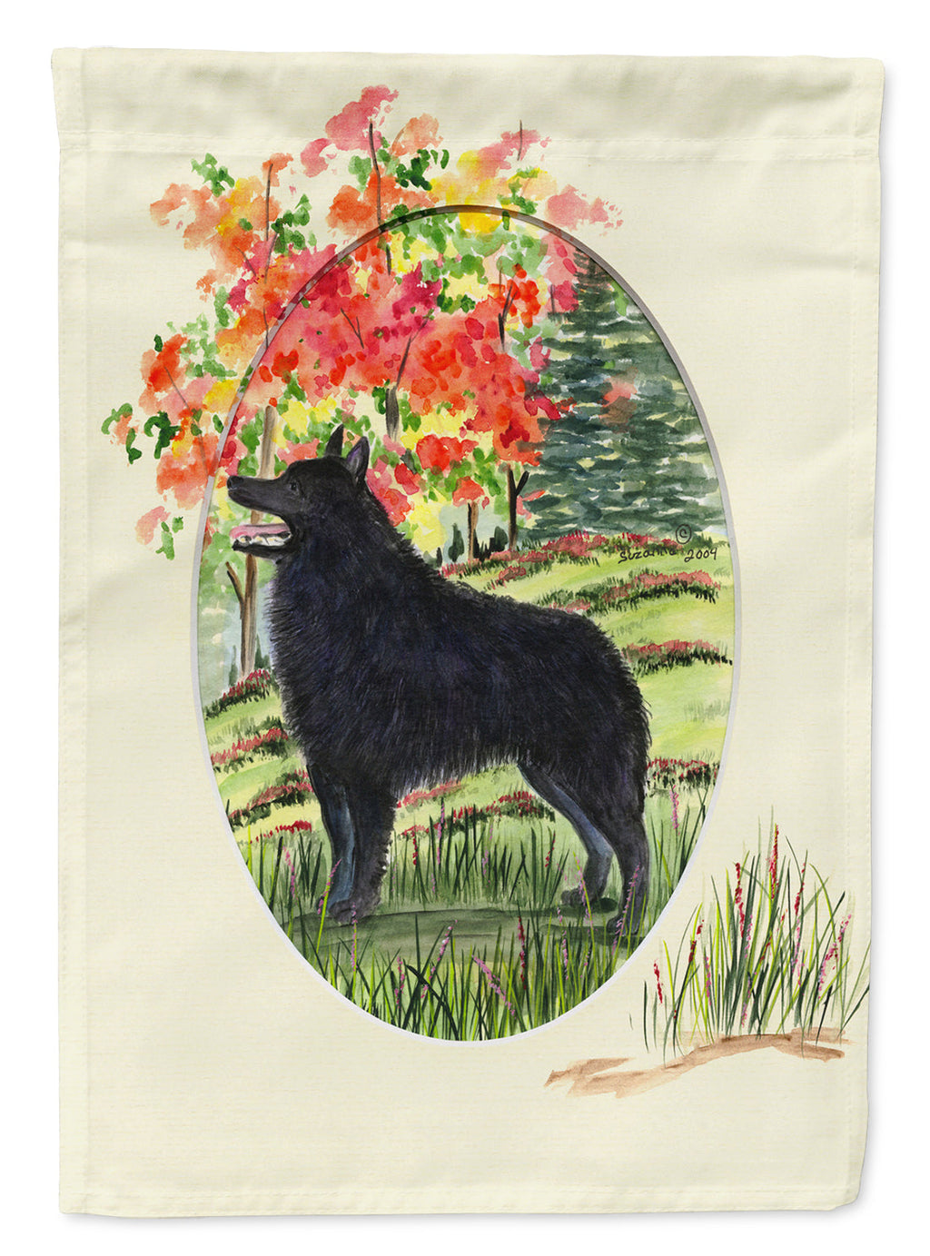 Schipperke House Flag 28x40 Porch Sleeve Pole Decorative Outside Yard Banner Artwork Wall Hanging, Polyester