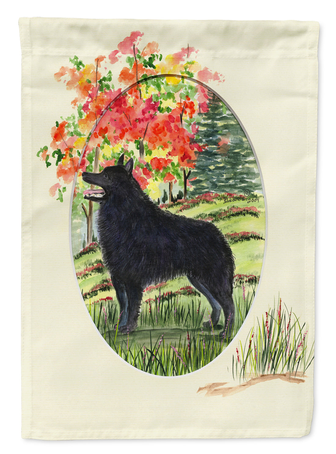 Schipperke House Flag 28x40 Porch Sleeve Pole Decorative Outside Yard Banner Artwork Wall Hanging, Polyester