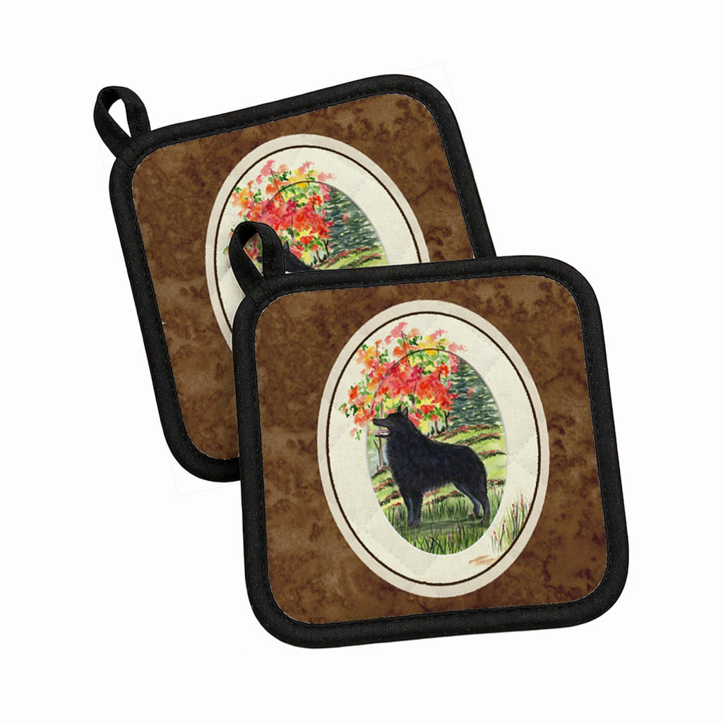 Schipperke Pot Holder Set of 2 Heat Resistant Quilted Hot Pads 7.5 x 7.5 Inch, Insulated Kitchen Trivets for Cooking & Baking