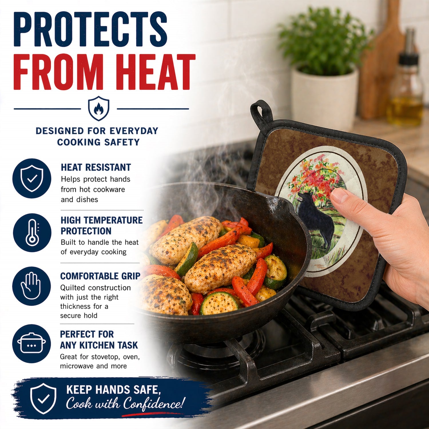 Schipperke Pot Holder Set of 2 Heat Resistant Quilted Hot Pads 7.5 x 7.5 Inch, Insulated Kitchen Trivets for Cooking & Baking