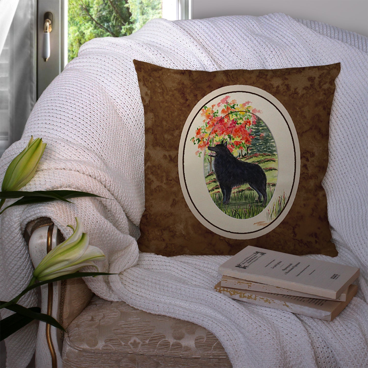 Schipperke Decorative Throw Pillow 14x14 Indoor Outdoor Accent Cushion, Fabric Cover with Insert for Sofa, Bed, Porch & Living Room