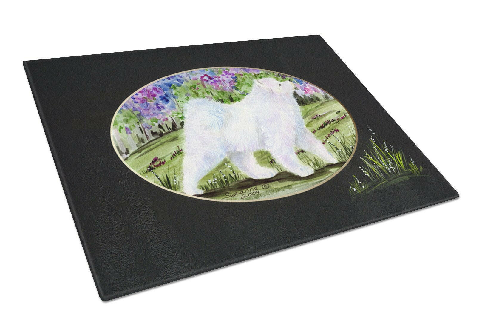 Samoyed Cutting Board Tempered Glass Kitchen Cutting Surface, Heat Resistant Chopping, Non-Slip Feet, Food Prep & Serving