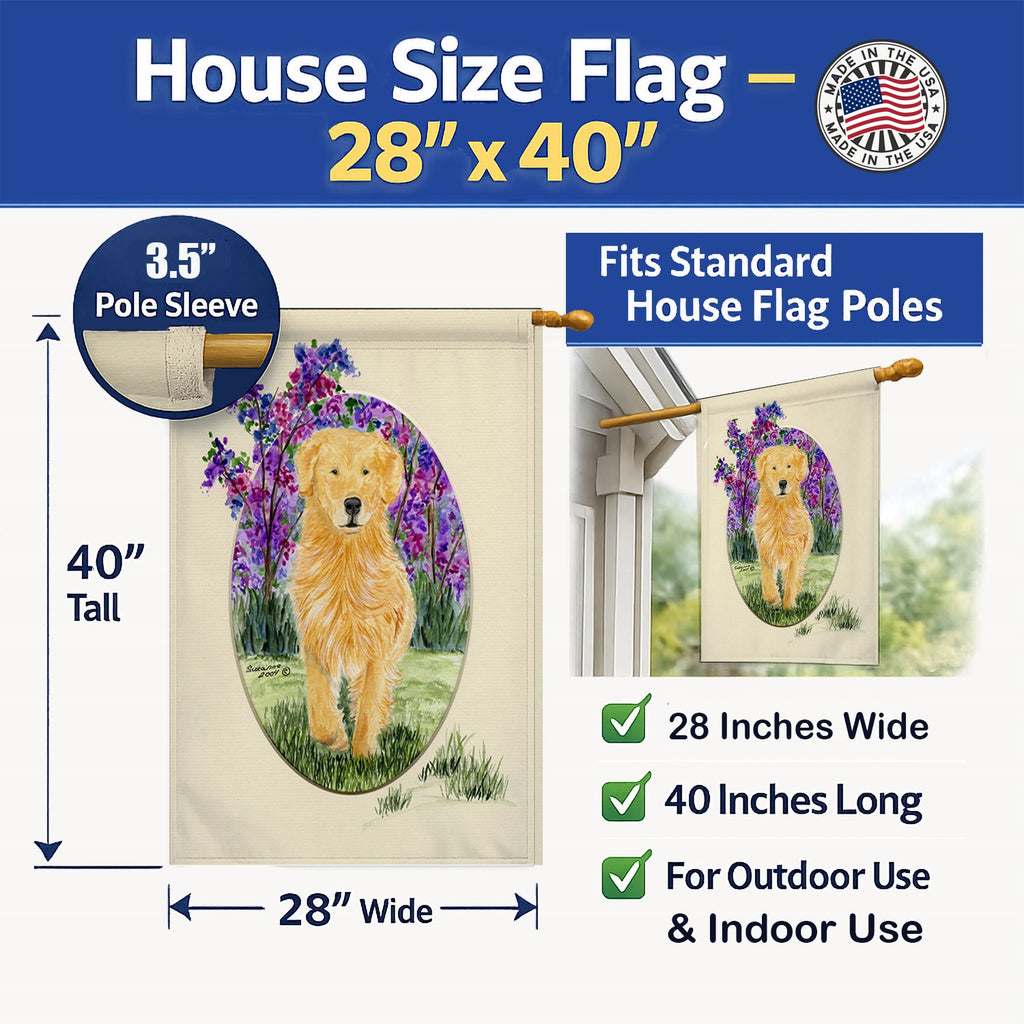 Golden Retriever House Flag 28x40 Porch Sleeve Pole Decorative Outside Yard Banner Artwork Wall Hanging, Polyester