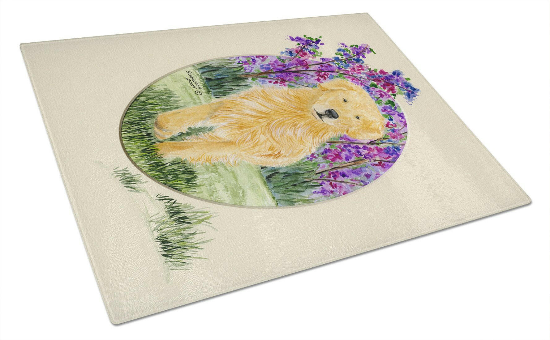 Golden Retriever Cutting Board Tempered Glass Kitchen Cutting Surface, Heat Resistant Chopping, Non-Slip Feet, Food Prep & Serving