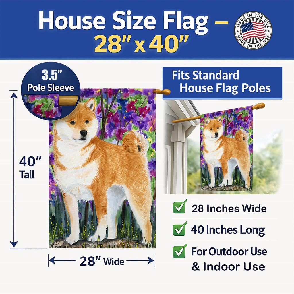 Shiba Inu House Flag 28x40 Porch Sleeve Pole Decorative Outside Yard Banner Artwork Wall Hanging, Polyester