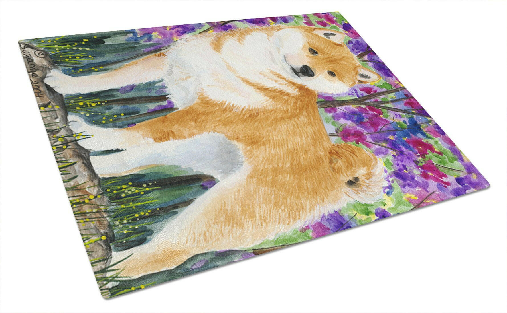 Shiba Inu Cutting Board Tempered Glass Kitchen Cutting Surface, Heat Resistant Chopping, Non-Slip Feet, Food Prep & Serving