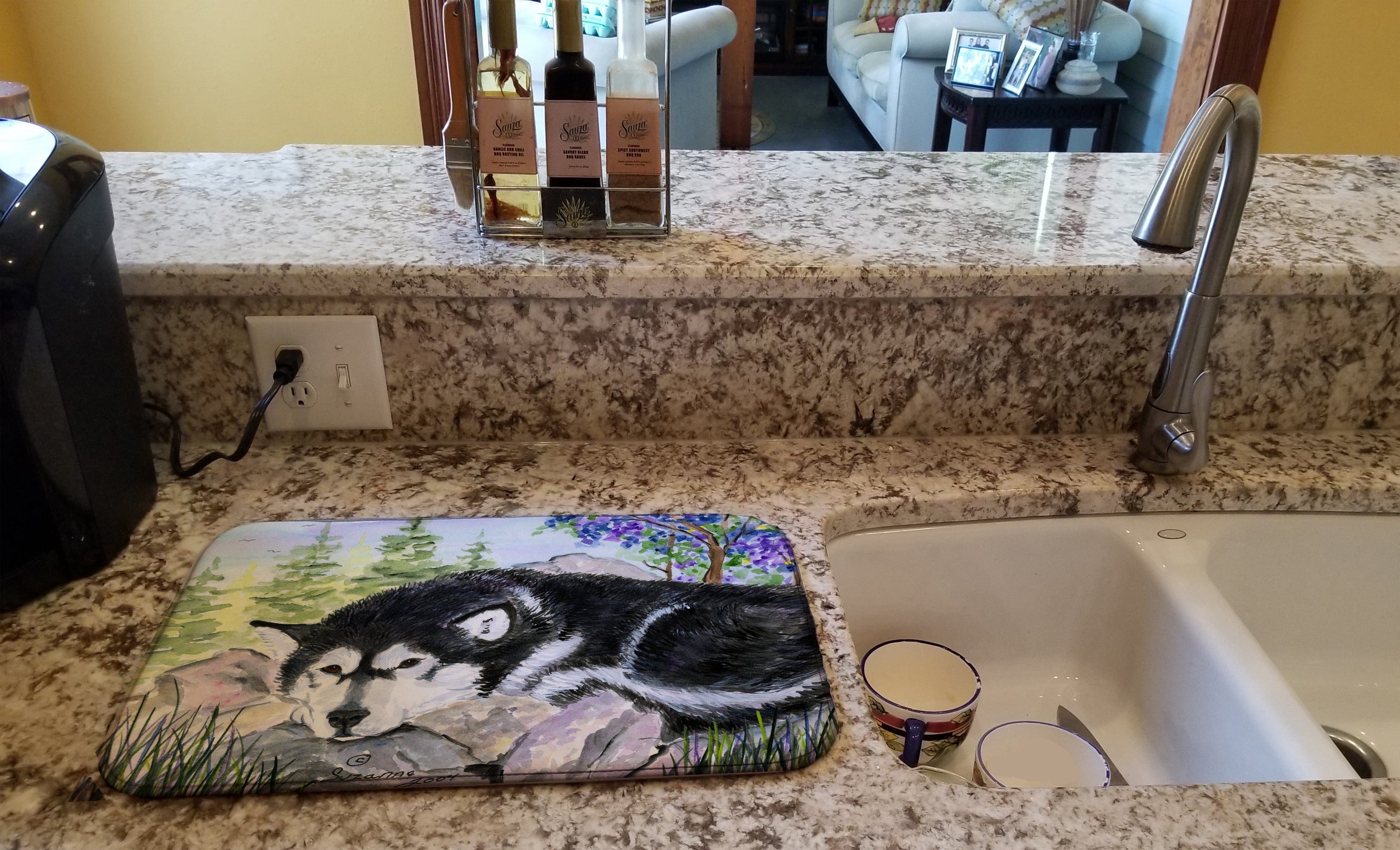Alaskan Malamute Dish Drying Mat Absorbent Dish Drying Mat Pad for Kitchen Counter Dish Drainer Mat for Countertop, 14 x 21", Multicolor