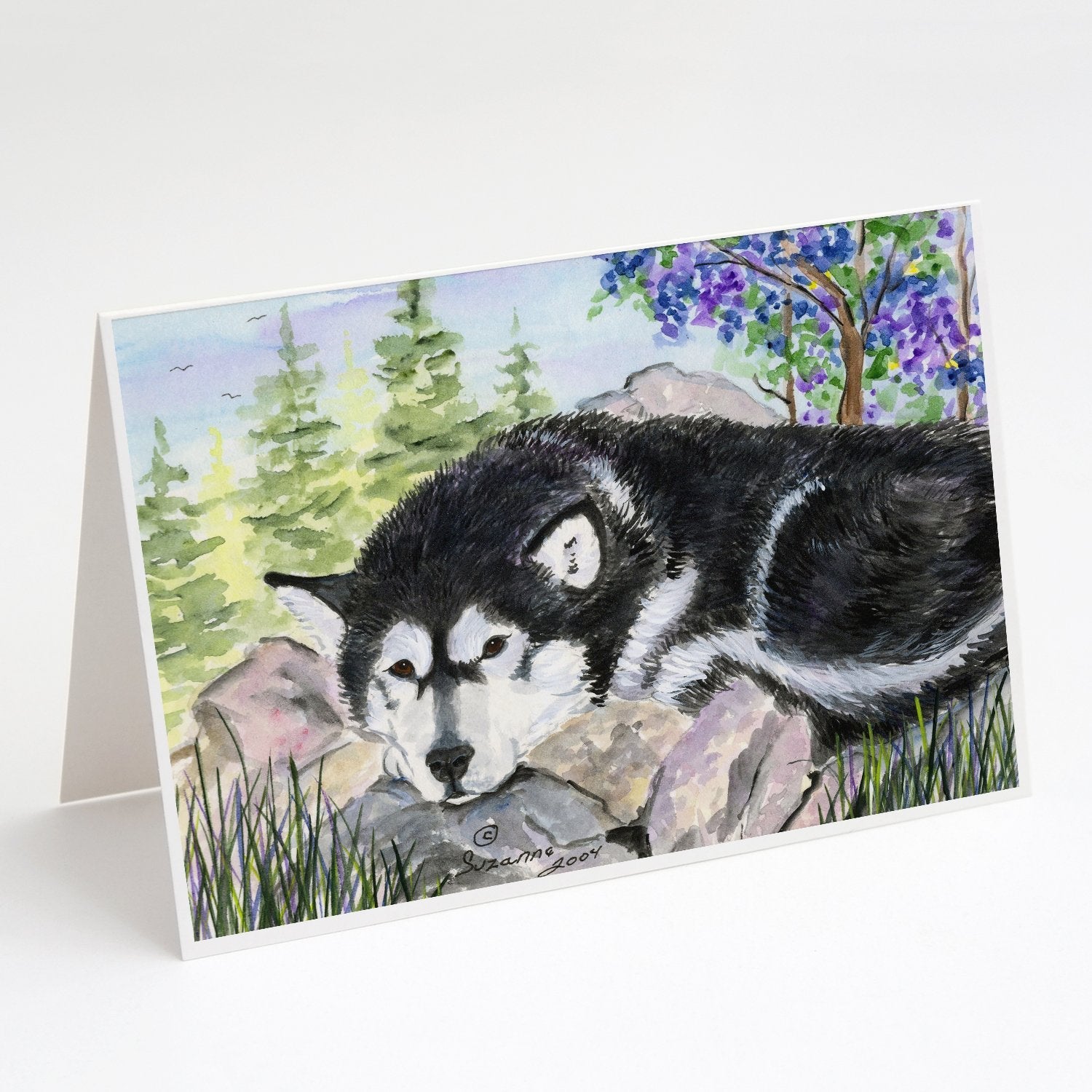 Alaskan Malamute Greeting Cards Pack of 8 Blank Cards with Envelopes Whimsical A7 Size 5x7