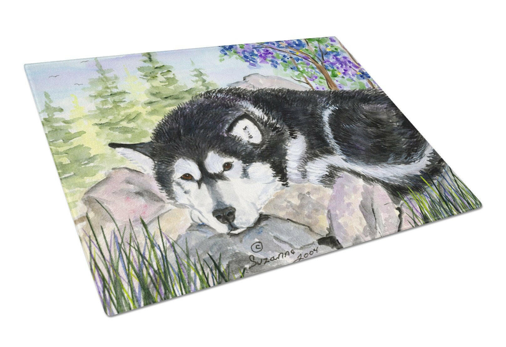 Alaskan Malamute Cutting Board Tempered Glass Kitchen Cutting Surface, Heat Resistant Chopping, Non-Slip Feet, Food Prep & Serving