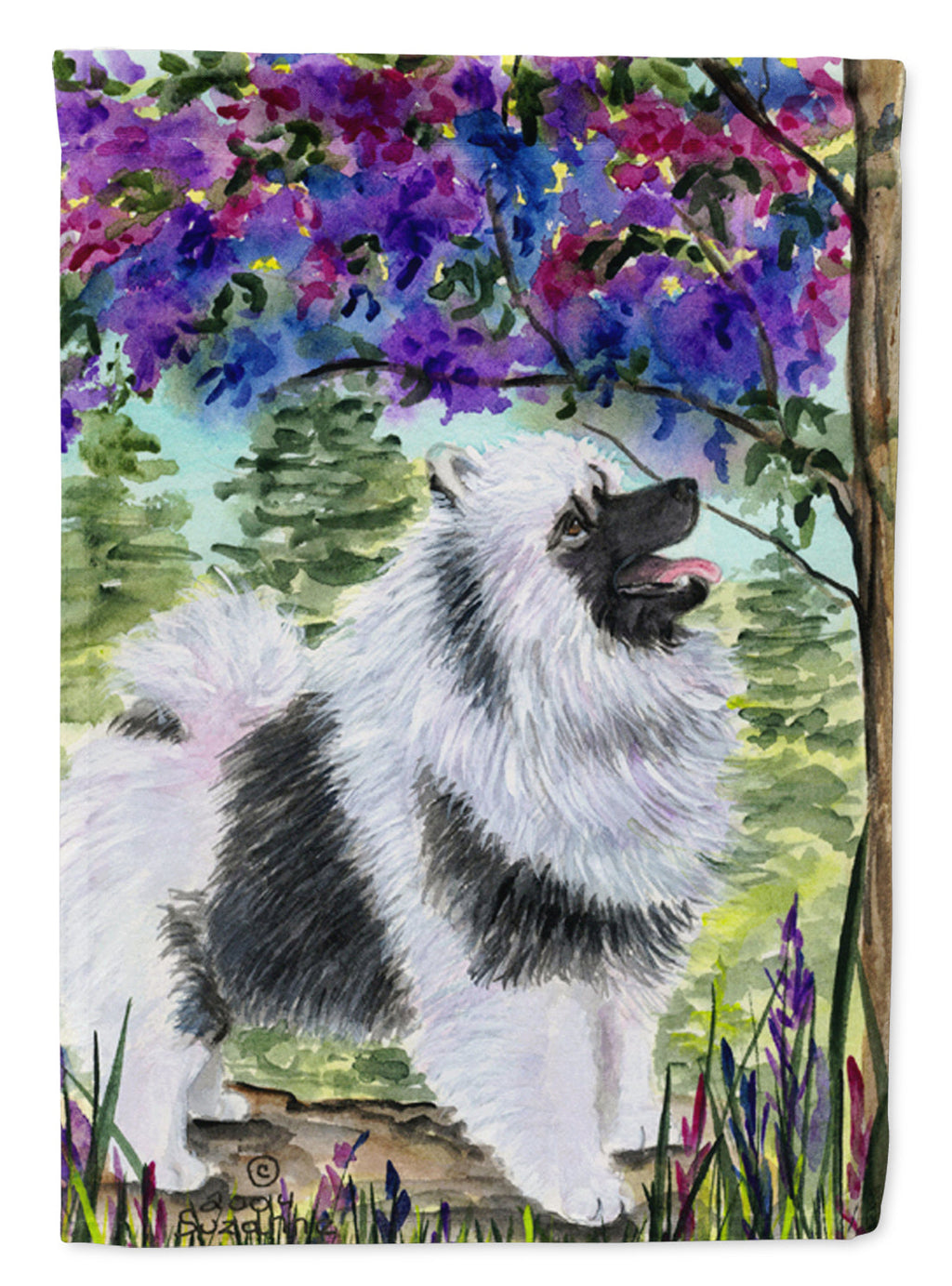 Keeshond House Flag 28x40 Porch Sleeve Pole Decorative Outside Yard Banner Artwork Wall Hanging, Polyester