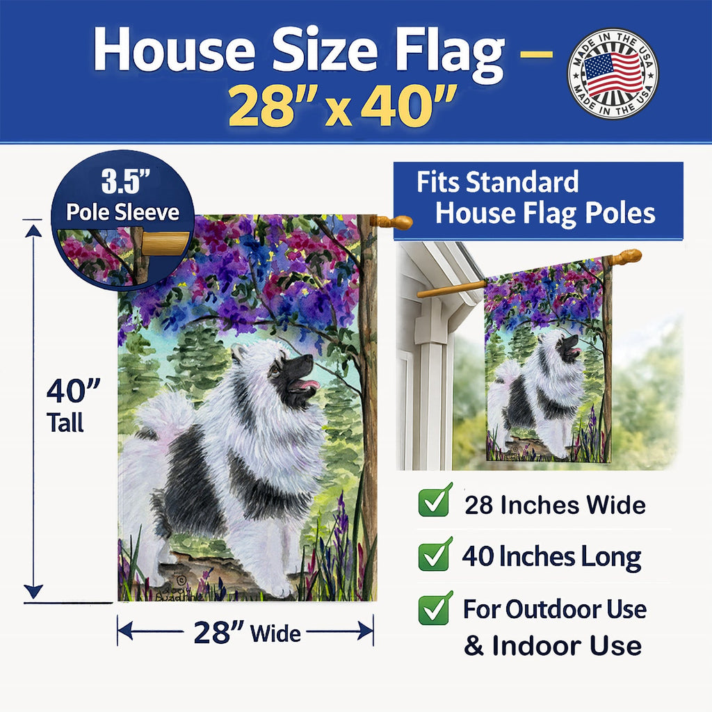 Keeshond House Flag 28x40 Porch Sleeve Pole Decorative Outside Yard Banner Artwork Wall Hanging, Polyester