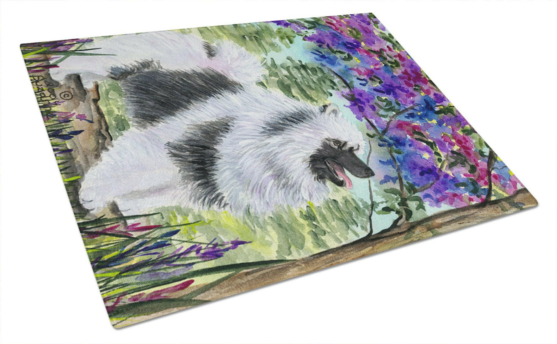 Keeshond Cutting Board Tempered Glass Kitchen Cutting Surface, Heat Resistant Chopping, Non-Slip Feet, Food Prep & Serving