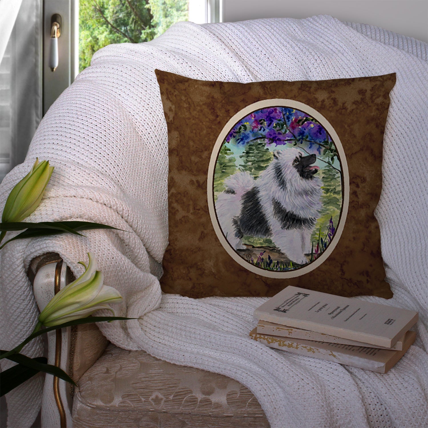 Keeshond Decorative Throw Pillow 14x14 Indoor Outdoor Accent Cushion, Fabric Cover with Insert for Sofa, Bed, Porch & Living Room