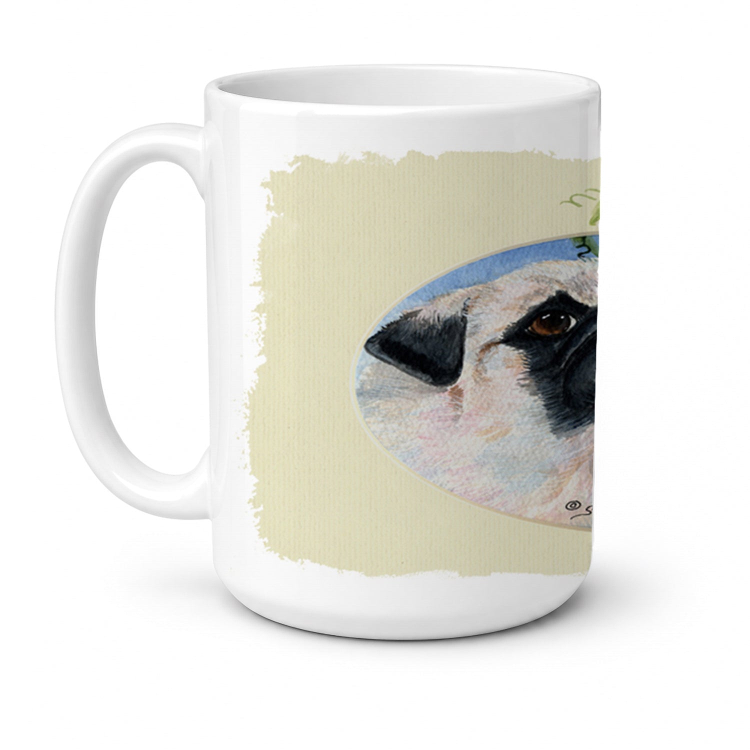 Pug Ceramic Coffee Mug 15 oz Decorative Large C Handle Mug Cup for Tea, Cocoa Hot Chocolate