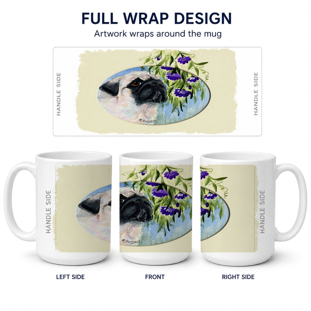 Pug Ceramic Coffee Mug 15 oz Decorative Large C Handle Mug Cup for Tea, Cocoa Hot Chocolate