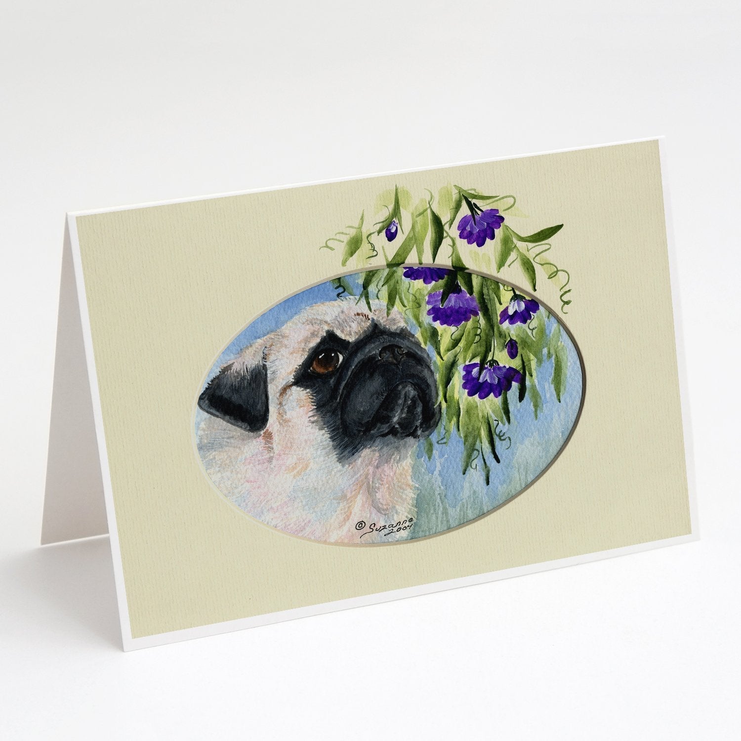 Pug Greeting Cards Pack of 8 Blank Cards with Envelopes Whimsical A7 Size 5x7