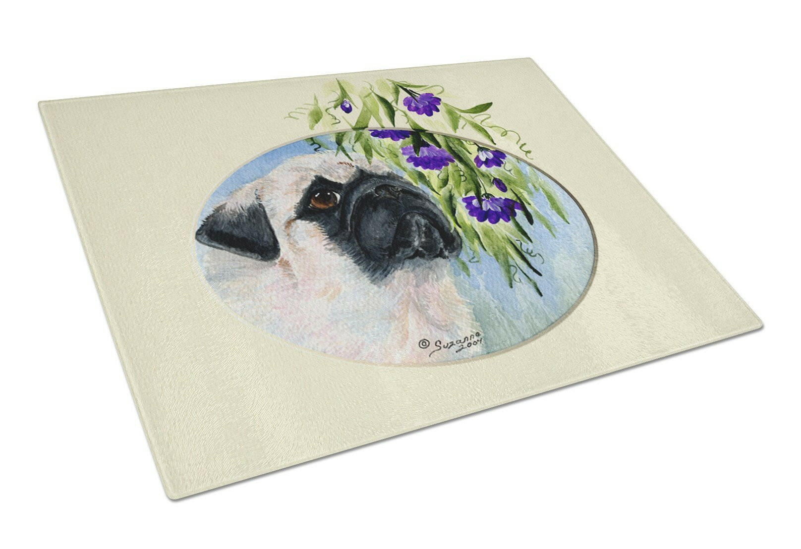 Pug Cutting Board Tempered Glass Kitchen Cutting Surface, Heat Resistant Chopping, Non-Slip Feet, Food Prep & Serving