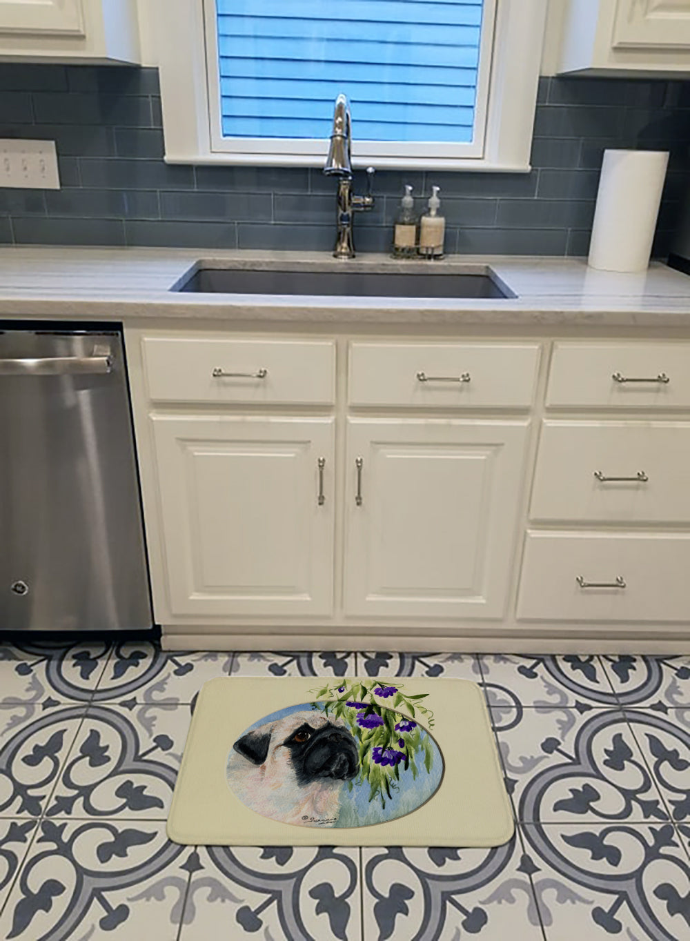 Pug Memory Foam Kitchen Mat Machine Washable Anti-Fatigue Cushion Comfort Bath or Kitchen Rug
