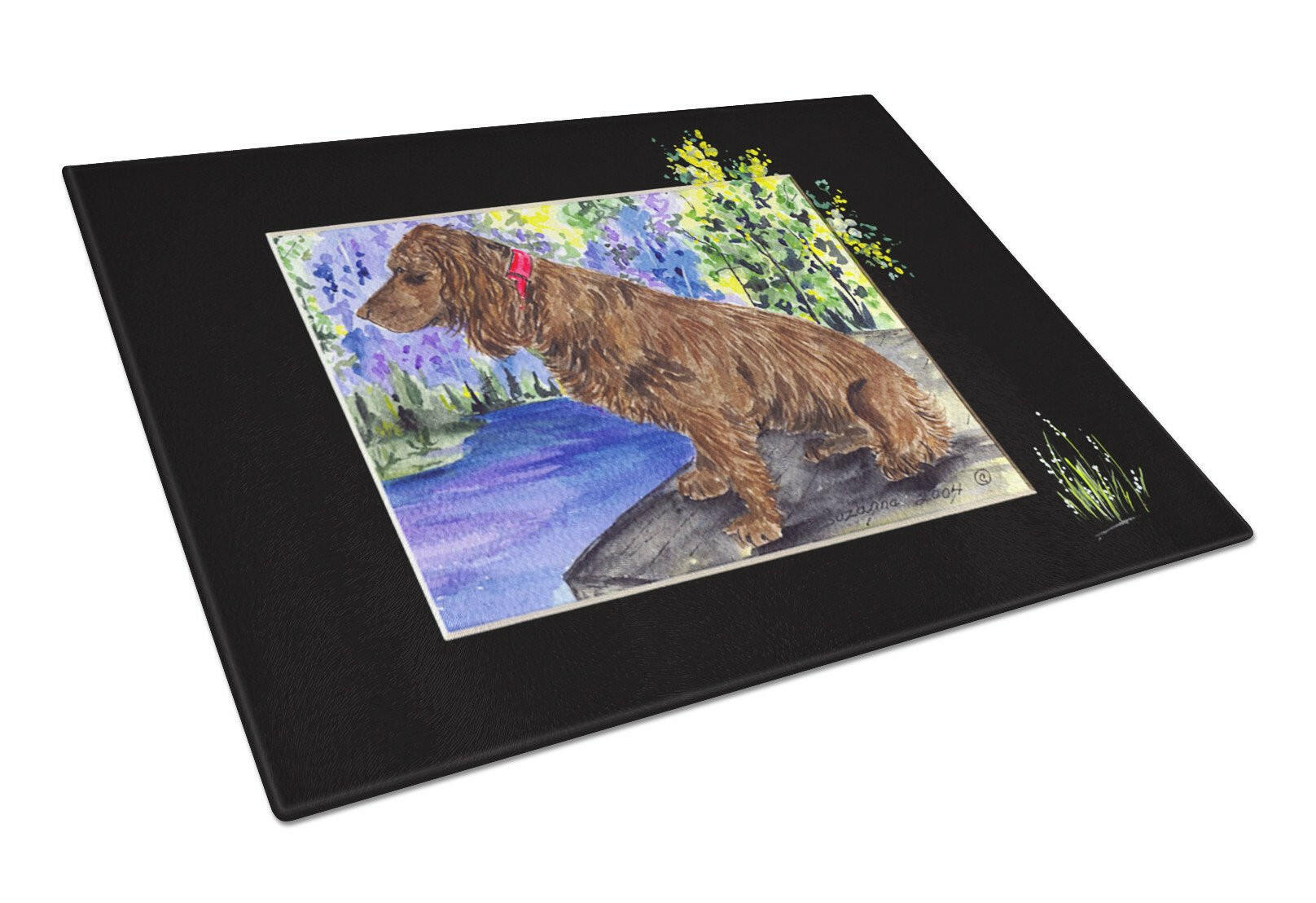 Boykin Spaniel Cutting Board Tempered Glass Kitchen Cutting Surface, Heat Resistant Chopping, Non-Slip Feet, Food Prep & Serving