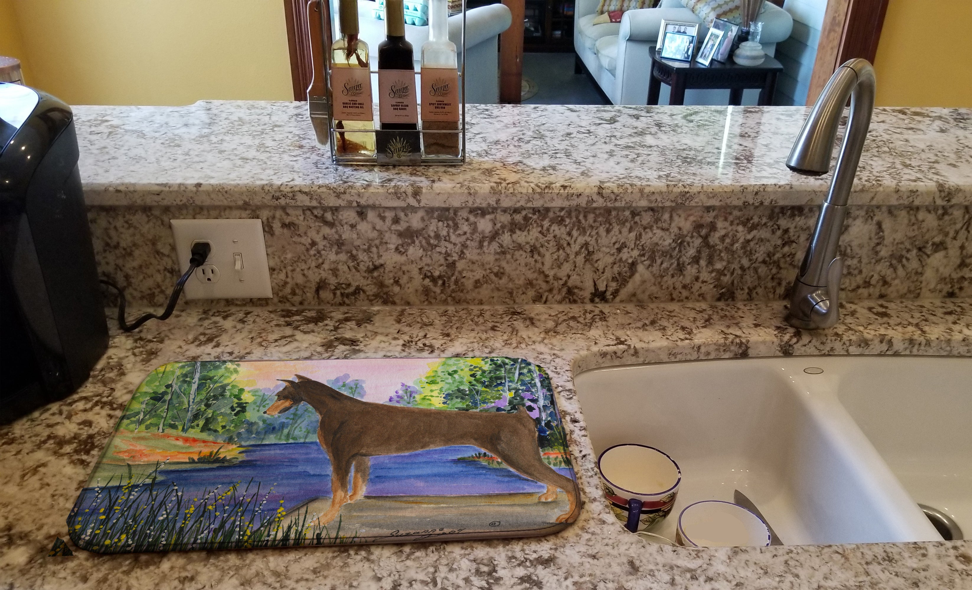 Doberman Dish Drying Mat Absorbent Dish Drying Mat Pad for Kitchen Counter Dish Drainer Mat for Countertop, 14 x 21", Multicolor
