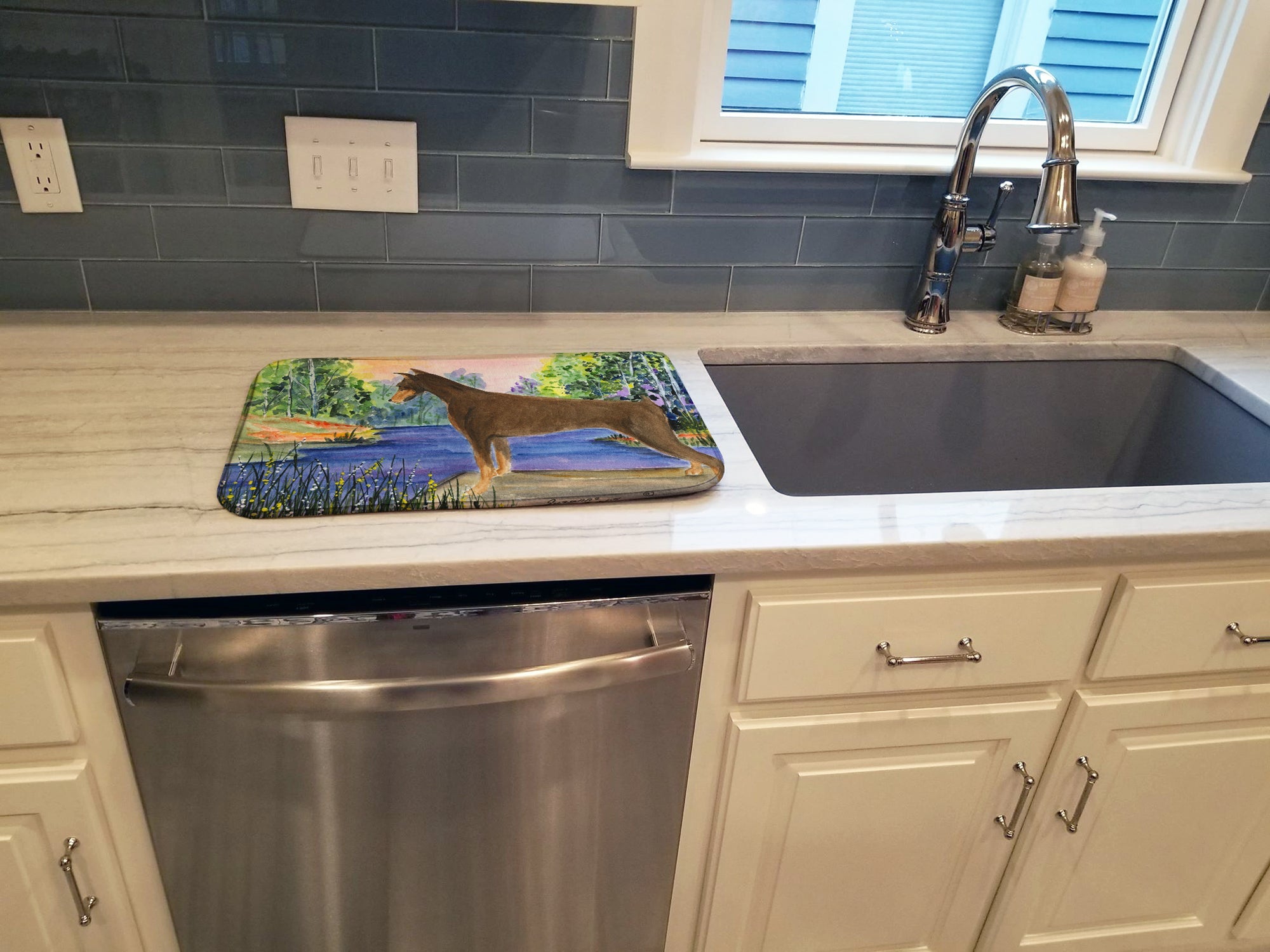 Doberman Dish Drying Mat Absorbent Dish Drying Mat Pad for Kitchen Counter Dish Drainer Mat for Countertop, 14 x 21", Multicolor