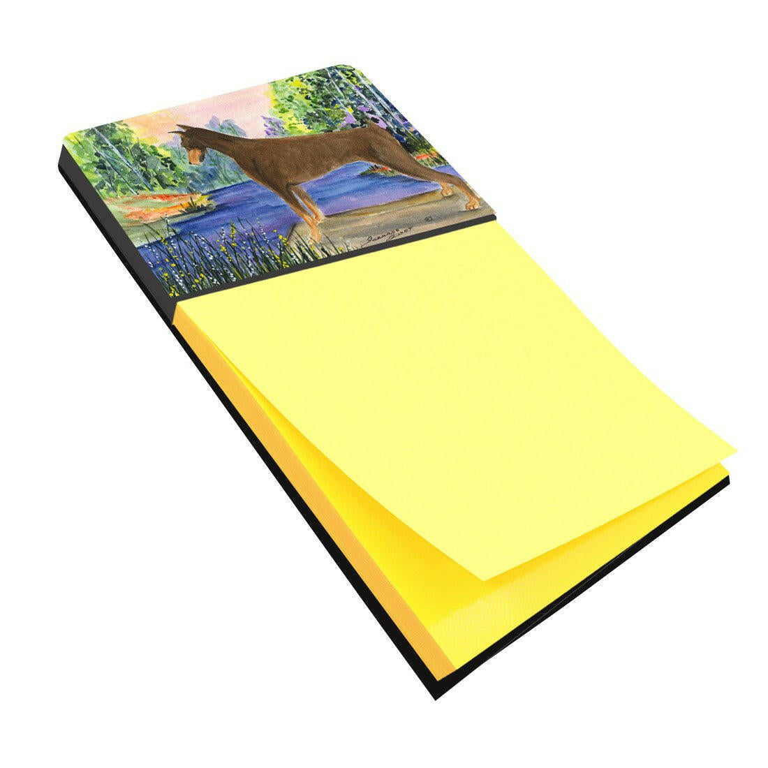 Doberman Watercolor Sticky Note Holder Refillable Dispenser Desk Accessory 3x3 Pad Gift