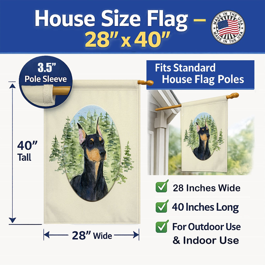 Doberman House Flag 28x40 Porch Sleeve Pole Decorative Outside Yard Banner Artwork Wall Hanging, Polyester